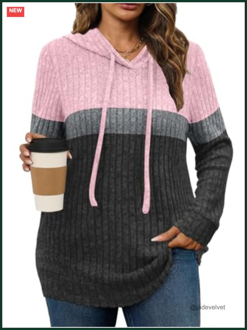 Womens Plus Size Lightweight Ribbed Knit Hoodie Sweater Long Sleeve Tunic Top